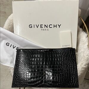 Givenchy Black Croc-Patterned Leather Pouch